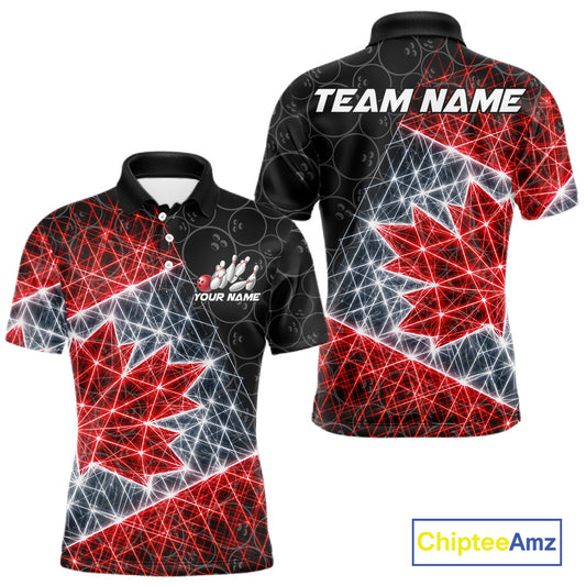 Lightning Canada Flag Black Bowling Shirts For Men Custom Patriotic Team Bowling Jersey NYN3274