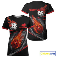 Load image into Gallery viewer, Custom Red Flaming Smoke Paddle &amp; Ball Pickleball Jerseys Pickleball League Shirts For Women NYN2231