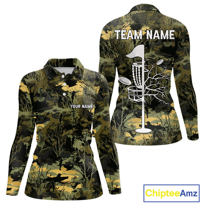 Disc Golf Basket Green Leaf Camo Womens Disc Golf Polo Shirts Custom Disc Golf Jerseys Team For Women NYN3114