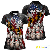 Load image into Gallery viewer, Funny Sad Pins Maryland US Flag women's bowling polo shirt, patriotic bowling jersey, custom team shirt
