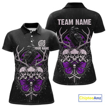 Load image into Gallery viewer, Purple Skulls Butterfly Grunge Dartboard Custom Darts Polo Shirt For Women Retro Dart Gifts NYN2003