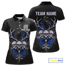Load image into Gallery viewer, Blue Skulls Butterfly Grunge Dartboard Custom Darts Polo Shirt For Women Retro Dart Gifts NYN2004