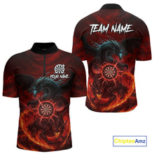Load image into Gallery viewer, Double Dragon Red &amp; Blue Flaming Dartboard Custom Quarter-Zip Darts Shirt For Men Dart Gifts NYN2009