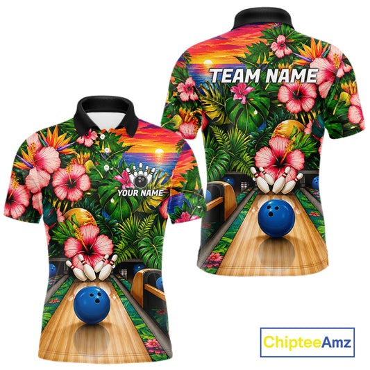 Monstera Men Bowling Polo Shirt Custom Summer Tropical Youth Bowling Shirts