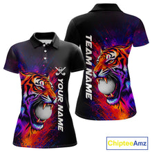 Load image into Gallery viewer, Colorful Tiger women's golf polo shirt, splatter golf apparel, tiger golf shirt, custom golf team uniform, golf gift for women