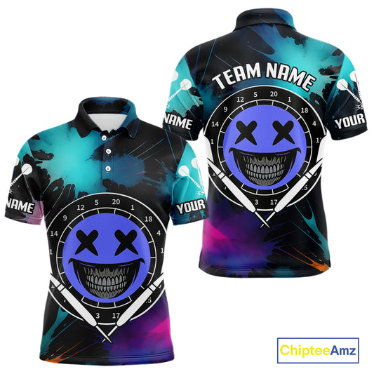 Smile Face Dartboard Custom Funny Colorful Men's Dart Polo Shirts, Dart Team Jerseys NYN0790