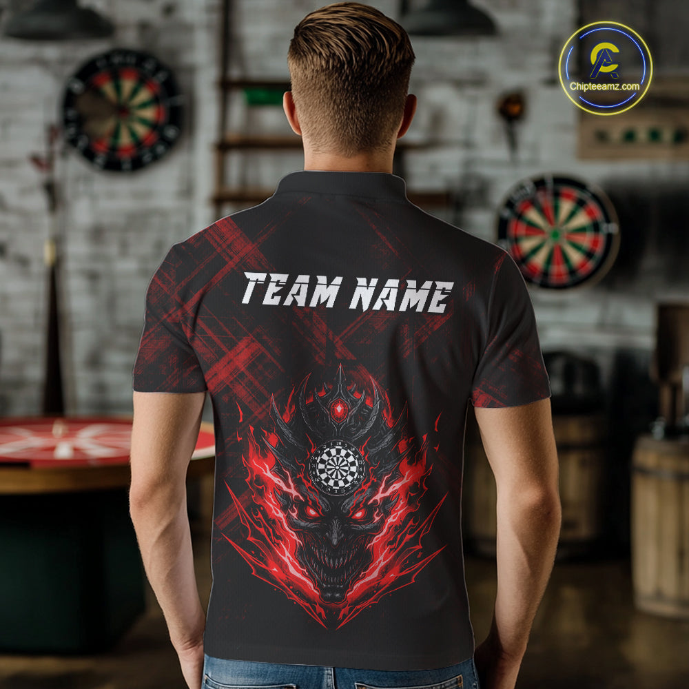 Red Skull Lightning Thunder Grunge Dartboard Custom Men Polo Darts Shirt Dart Gifts NYN2013