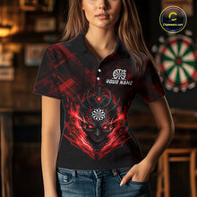 Load image into Gallery viewer, Red Skull Lightning Thunder Grunge Dartboard Custom Women Polo Darts Shirt Dart Gifts NYN2013