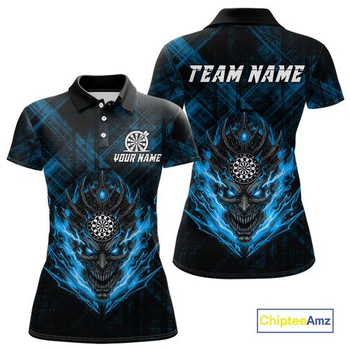 Blue Skull Lightning Thunder Grunge Dartboard Custom Women Polo Darts Shirt Dart Gifts NYN2014