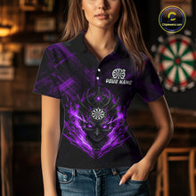 Load image into Gallery viewer, Purple Skull Lightning Thunder Grunge Dartboard Custom Women Polo Darts Shirt Dart Gifts NYN2015