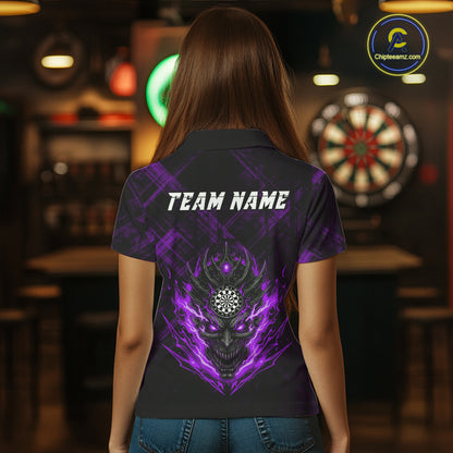 Purple Skull Lightning Thunder Grunge Dartboard Custom Women Polo Darts Shirt Dart Gifts NYN2015