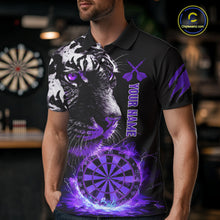 Load image into Gallery viewer, Purple Horror Tiger Fire Flame Dartboard Custom Men Darts Polo League Shirts Dart Jerseys NYN2247