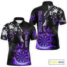 Load image into Gallery viewer, Purple Horror Tiger Fire Flame Dartboard Custom Men Darts Polo League Shirts Dart Jerseys NYN2247