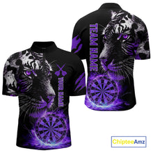 Load image into Gallery viewer, Purple Horror Tiger Fire Flame Dartboard Custom Men Darts Quarter-Zip League Shirts Dart Jerseys NYN2247