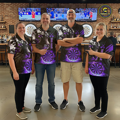 Purple Horror Tiger Fire Flame Dartboard Custom Men Darts Polo League Shirts Dart Jerseys NYN2247