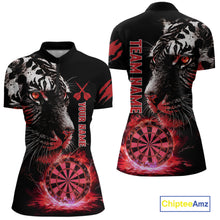 Load image into Gallery viewer, Red Horror Tiger Fire Flame Dartboard Custom Women Darts Quarter-Zip League Shirts Dart Jerseys NYN2248
