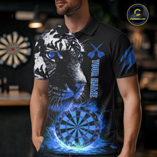 Load image into Gallery viewer, Blue Horror Tiger Fire Flame Dartboard Custom Men Darts Polo League Shirts Dart Jerseys NYN2249