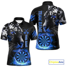 Load image into Gallery viewer, Blue Horror Tiger Fire Flame Dartboard Custom Men Darts Polo League Shirts Dart Jerseys NYN2249