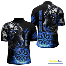 Load image into Gallery viewer, Blue Horror Tiger Fire Flame Dartboard Custom Men Darts Quarter-Zip League Shirts Dart Jerseys NYN2249