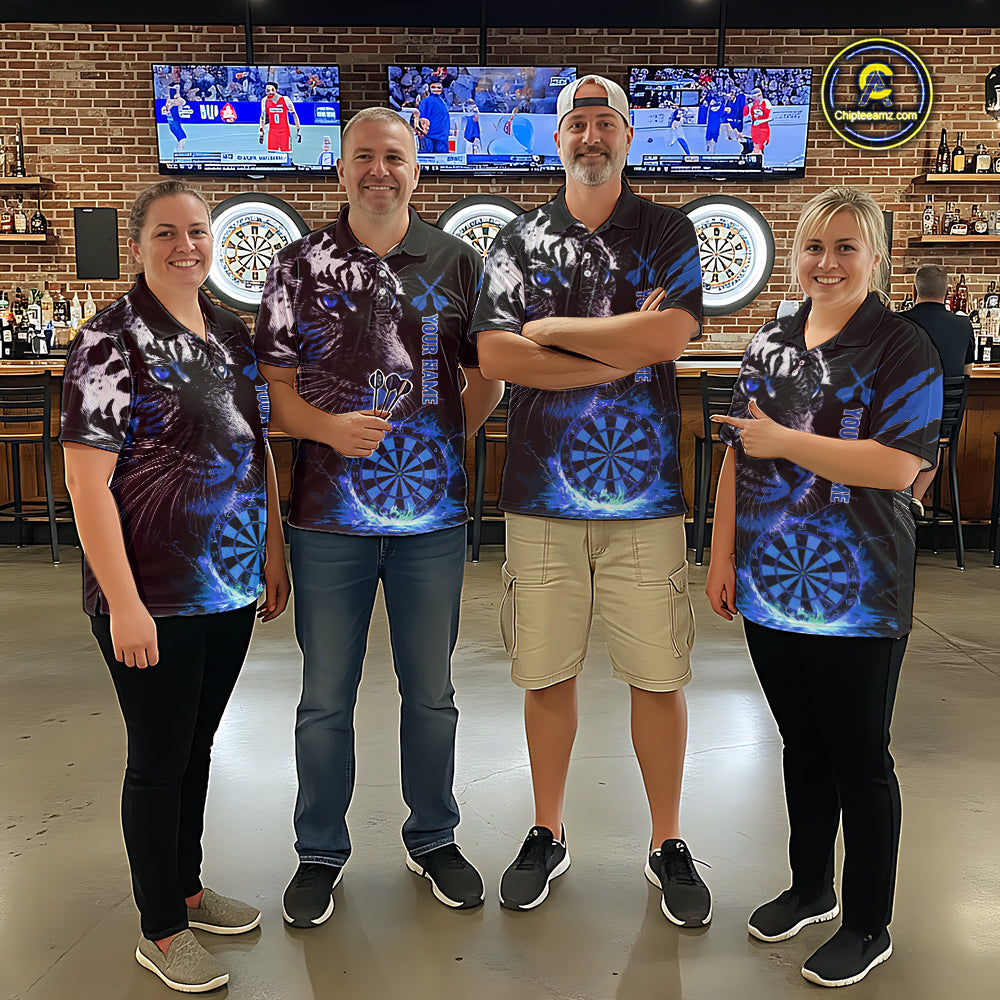 Blue Horror Tiger Fire Flame Dartboard Custom Men Darts Polo League Shirts Dart Jerseys NYN2249
