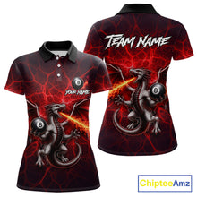 Load image into Gallery viewer, Red flaming dragon 8 ball billiard 1/4-zip shirt for women custom tournament apparel
