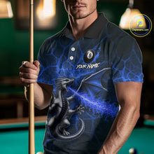 Load image into Gallery viewer, Custom Blue Flaming Dragon 8 Ball Billiard Polo Shirts For Men, Dragon Billiard Tournament Team Shirt NYN3290