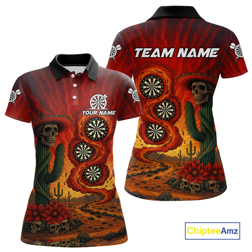Custom Cactus Sombrero Skull Smoke Flames Dartboard Women Polo Dart Shirt Dart Gifts NYN2030