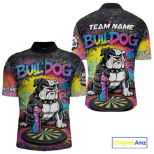 Load image into Gallery viewer, Custom Funny Bulldog Colorful Paint Men Darts Quarter-Zip League Shirts Splash Dart Team Jerseys NYN2253