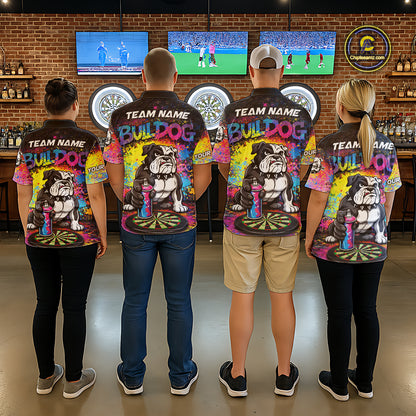 Custom Funny Bulldog Colorful Paint Men Darts Polo League Shirts Splash Dart Team Jerseys NYN2253