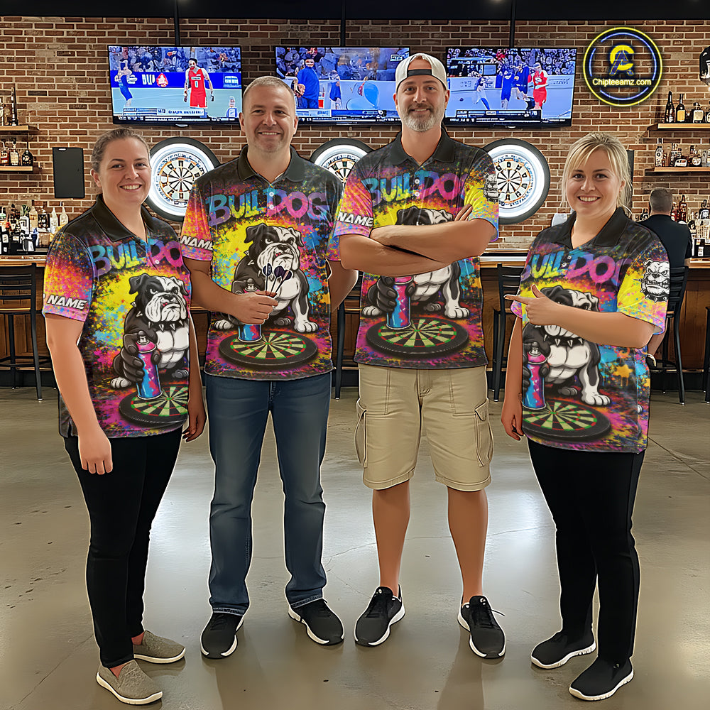 Custom Funny Bulldog Colorful Paint Men Darts Polo League Shirts Splash Dart Team Jerseys NYN2253