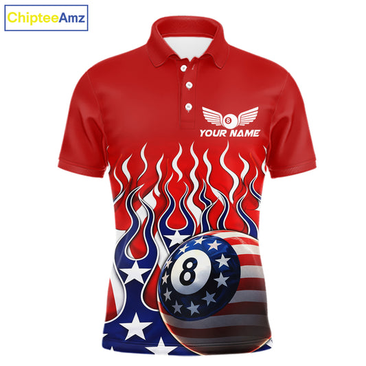 Custom Fire Flame US Flag Pool 8 Ball Men's Billiard Shirt Patriotic Billiard Team Attire NYN2545