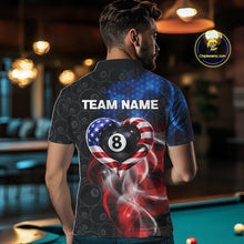 Load image into Gallery viewer, Heart US Flag Pool 8 Ball Men's Billiard Shirt Custom Couple Patriotic Billiard Attire NYN2549