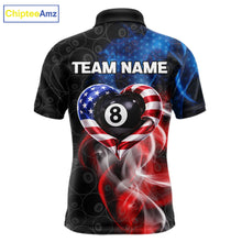 Load image into Gallery viewer, Heart US Flag Pool 8 Ball Men's Billiard Shirt Custom Couple Patriotic Billiard Attire NYN2549