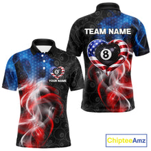 Load image into Gallery viewer, Heart US Flag Pool 8 Ball Men's Billiard Shirt Custom Couple Patriotic Billiard Attire NYN2549