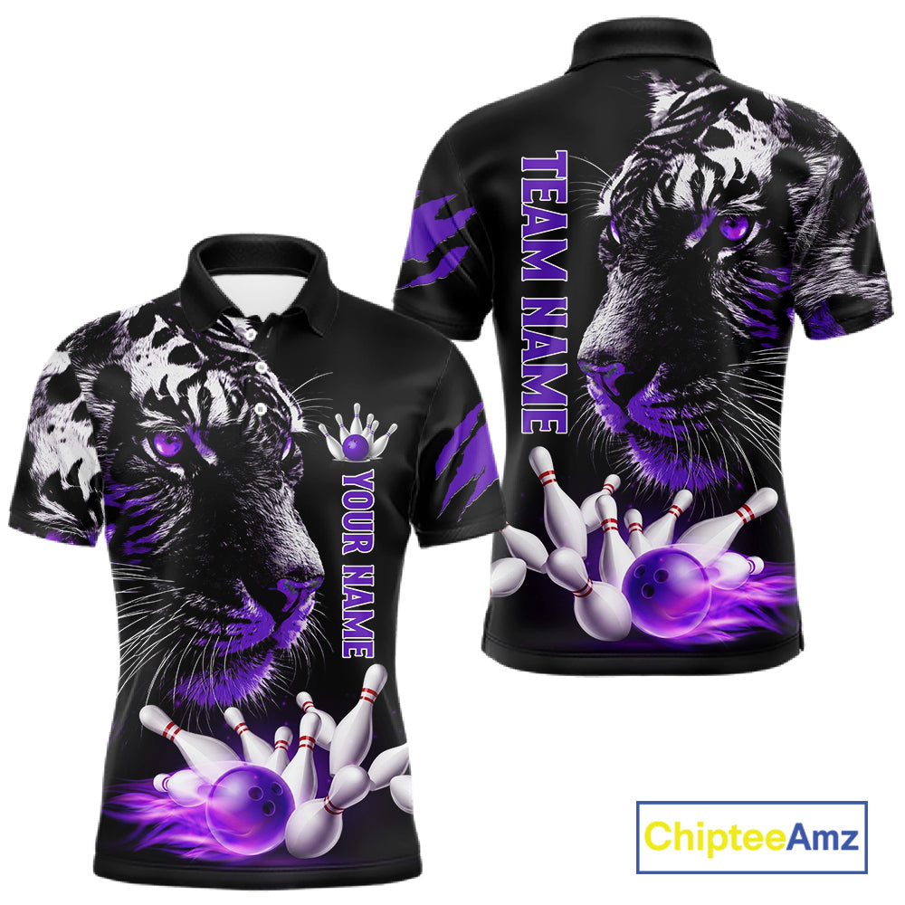 Personalized Horror Tiger Bowling Shirts For Men Purple Flaming Tiger Team Bowling Jerseys NYN3131