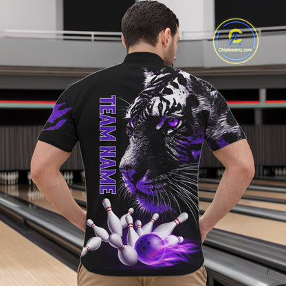 Personalized Horror Tiger Bowling Shirts For Men Purple Flaming Tiger Team Bowling Jerseys NYN3131