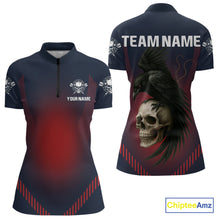 Load image into Gallery viewer, Dark Crow And Skull Dart Team Shirt For Women - Name Personalization Darts Jersey NYN0347