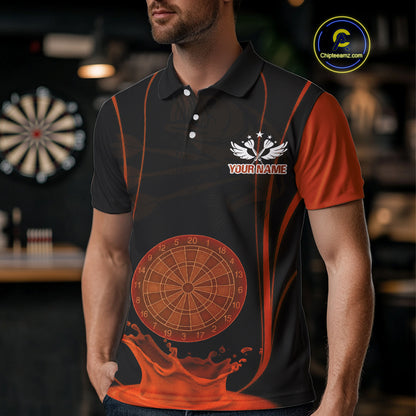 Orange Water Lightning Dartboard & Fish Darts Shirt For Men - Custom Name & Team NYN0618