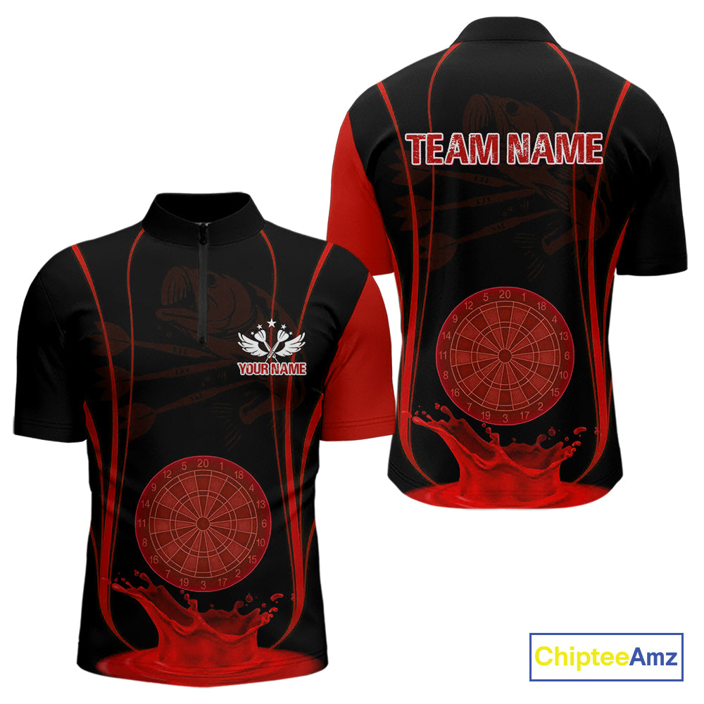 Red Water Lightning Dartboard & Fish Darts Shirt For Men - Custom Name & Team NYN0619