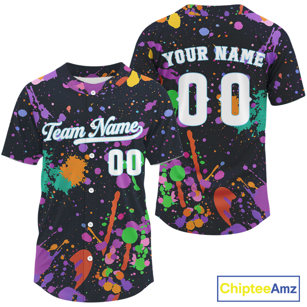 Custom Funny Baseball Jersey For Men Personalized Splashed Colorful Youth Baseball Jerseys NYN1185