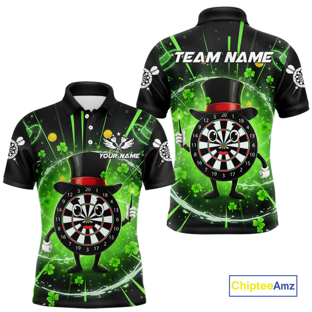 Custom Green Patrick Day Funny Dartboard Men Polo Dart Jerseys Shamrock Dart Gifts NYN2045