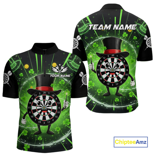 Custom Green Patrick Day Funny Dartboard Men 1/4-Zip Dart Jerseys Shamrock Dart Gifts NYN2045