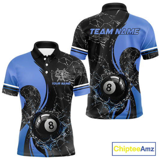 Blue Watering 8 Ball Pool Billiard Shirts For Men Custom Broken Glass Billiard Team Jersey NYN3136