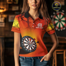 Load image into Gallery viewer, Flaming Tiger Orange Pattern Dartboard Darts Shirt For Women - Custom Name NYN0357