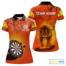 Load image into Gallery viewer, Flaming Tiger Orange Pattern Dartboard Darts Shirt For Women - Custom Name NYN0357