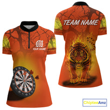 Load image into Gallery viewer, Flaming Tiger Orange Pattern Dartboard Darts Shirt For Women - Custom Name NYN0357