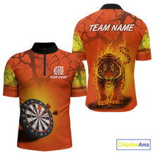 Load image into Gallery viewer, Flaming Tiger Orange Pattern Dartboard Darts Shirt For Men - Custom Name NYN0357