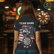 Load image into Gallery viewer, Wolf US Flag Grunge Darts Polo Shirt For Women Custom Name &amp; Team Patriotic Dart League Shirt NYN2052