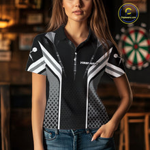 Load image into Gallery viewer, Black Darts Arrow Hit The Bullseye Darts Shirt For Women - Custom Team &amp; Player Name NYN0361