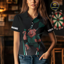 Load image into Gallery viewer, Darts Master Pig In Green Funny Darts Shirt For Women - Custom Team &amp; Player Name NYN0363